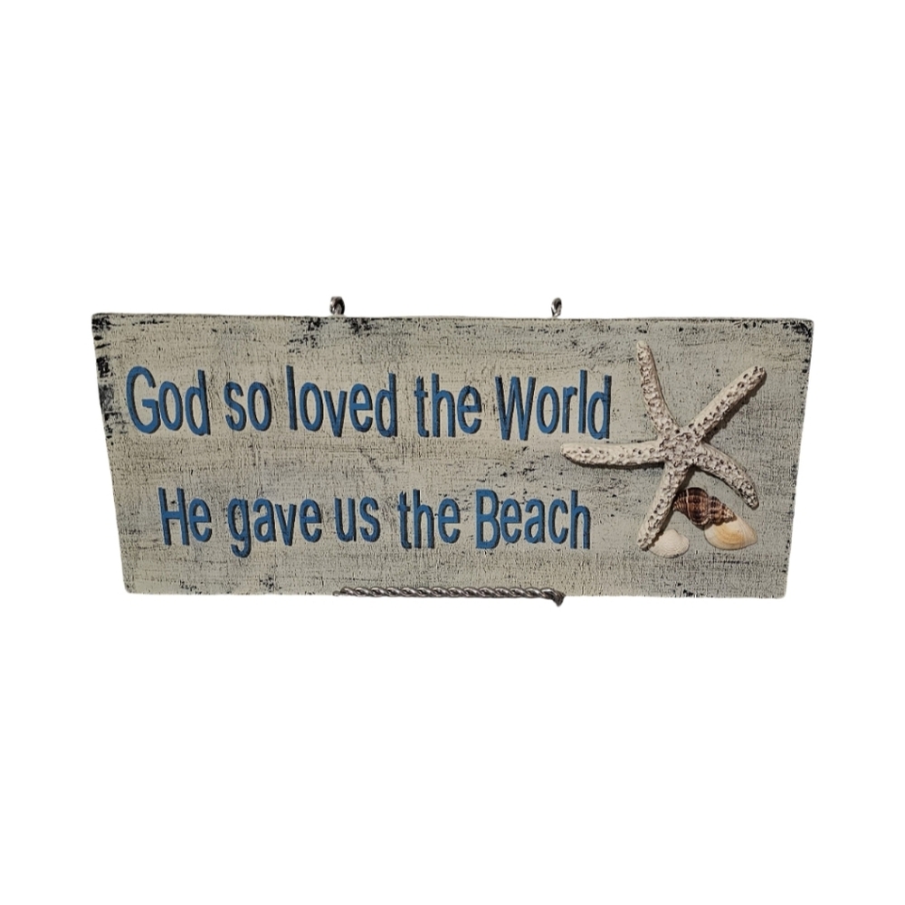 Inspirational Beach Wood Sign Decorative Hanging Plaque Beige Blue Starfish